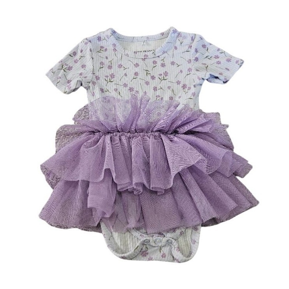 Posh Peanut Purple Floral Tutu Bodysuit Short Sleeve Tulle Skirt 12-18M